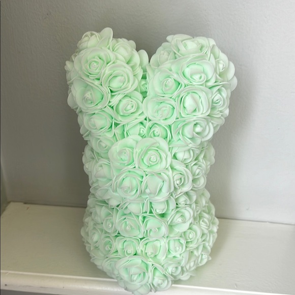 NIB Mint Green and White Always and Forever Rose Bear - Picture 3 of 4